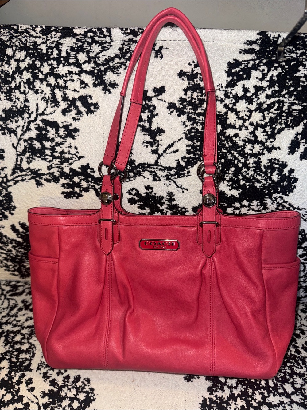 Coach Vibrant Pink East/West Gallery 2010 Leather Tote with Dual Straps